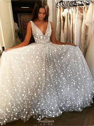 Stunning V Neck Tulle Starry Night Long Prom Wedding Dress Op638 Sparkly Prom Dresses Long Bridal Gown White Prom Dress Long