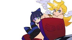 Panty and Stocking with Garterbelt, Anarchy Panty, Anarchy Stocking, simple  background, anime girls, smoking, blond hair HD Wallpaper