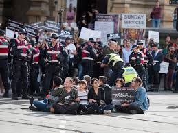 Demonstrators in melbourne clashed with police on saturday after protesting the city's strict lockdown rules.melbourne was put under sudden restrictions. Vegan Protesters Block Downtown Melbourne In Coordinated Action Across Australia Npr