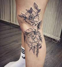 Kolibri Peony Flower Linework Tattoo Knee Leg Knee Tattoo Leg Tattoos Tattoos