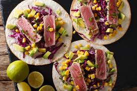 Evenly distribute the slaw within the 4 taco shells. Seared Ahi Tacos With Grilled Corn Salsas Oliver S Markets