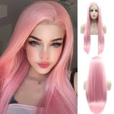 karissa Hair Peach Pink Lace Front Wigs for Women Rose Red Long Silky  Straight Middle Part Wigs with Baby 180 Density Synthetic Lace Cosplay Wig  24 ...