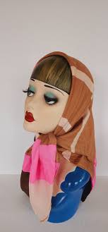 60s Adele Simpson Silk Scarf in Geometric Print in Pink & Brown