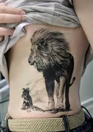 Lion tattoo designs are probably the most popular … Walking Lion And Cub Tattoo On Side Rib Cage