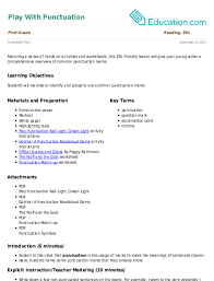 Play With Punctuation Lesson Plan Education Com Lesson Punctuation First Grade Reading