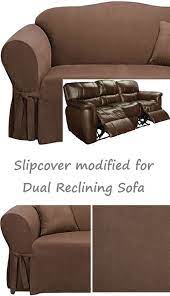 Dual Reclining Sofa Slipcover Suede Chocolate Sure Fit Recliner Couch Reclining Sofa Slipcover Slipcovered Sofa Loveseat Slipcovers