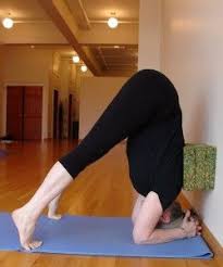 Supported Headstand Preparation Three Blocks And The Wall Headstand Yoga Wall Yoga Yoga Challenge