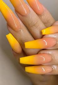 Acrylic coffin nails with flower design. Acrylic Nails Coffin Yellow Ombre Nailstip