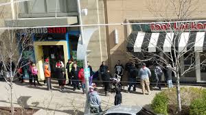a view from our windows shoe fans line up to buy the newest hot shoe at footlocker hot shoes belmar foot locker