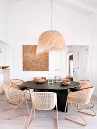 Pinterest Adelineleeuw Grass Lampshade Over Black Dining Table With Rattan Chairs Round Dining Table Modern Minimalist Dining Room Dining Table Design