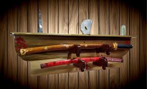2 Place Sword Holder Wall Mount Samurai Katana Display Shelf Dragon Hangers Hand Painted Gift Display Shelves Hand Painted Gifts Sword