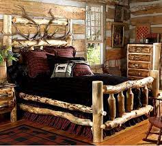 Rustic Cabin Bedroom Decor With Elk Antler Log Bed Frame Cabinlife Rustic Bedroom Decor Cabin Decor Cabin Furniture