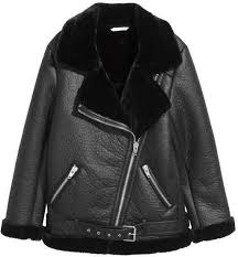 H M Oversized Biker Jacket Fur Leather Jacket Black Faux Fur Jacket Fashion