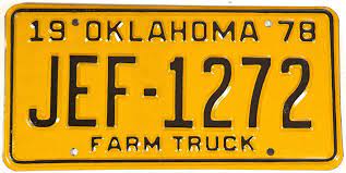 1978 Oklahoma Farm License Plate License Plate Small Family Car Oklahoma