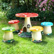 Add A Touch Of Fantasy To Any Garden With This 5 Piece Toadstool Mushroom Table And Chair Set Childrens Garden Furniture Funny Furniture Kids Outdoor Furniture