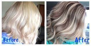 However, hair dye is typically thinner when it is mixed and it can be difficult to apply it only to the parts you want to highlight. Before And After Color Correction For Over Highlighted Hair Lowlights Added In A Reverse Color Bala Color Correction Hair Hair Highlights Balayage Hair Blonde