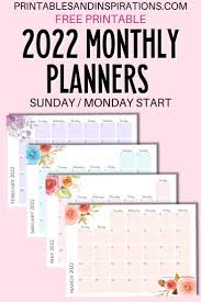 free printable 2022 monthly calendar weekly planner printables and inspirations