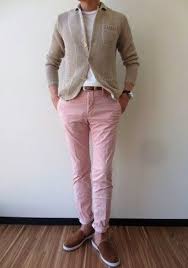 Men S Beige Knit Blazer White Crew Neck T Shirt Pink Chinos Brown Suede Slip On Sneakers Stylish Mens Outfits Winter Outfits Men Mens Outfits