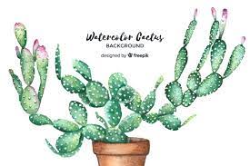Seamless watercolor cactus pattern on paper texture. Watercolor Cactus Background Free Vectors