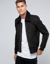 Mens Genuine Suede Leather Jacket Black New Flight Bomber Jacket Fur Collar Fashion Cloth Leather Flight Jacket Black Leather Jacket Men Leather Jacket Black