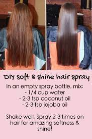 If your hair is wavy or straight, work a treatment oil formulated for your hair type through the ends and gather your hair into a loose, high ponytail or bun before bed. Diy Soft Shiny Hair Spray Shiny Hair Spray Soft Shiny Hair Hair Remedies