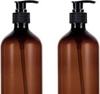 Shampoo Bottles with Pump, 17oz Refillable Amber Plastic Pump Dispenser Bottle for Soap Shampoo Conditioner, 2 Pack