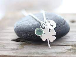 Sterling Silver Four Leaf Clover Necklace Personalized Etsy Four Leaf Clover Necklace Irish Jewelry Clover Necklace