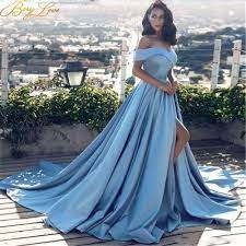 BeryLove Blau Elegante Formale Abendkleid Kleid Lang Off Schulter Dame  Mädchen Schlitz Prom Vestido Robe De Soire|Abendkleider| - AliExpress
