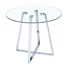 It features a round, glass top and a steel base with a this sleek coffee table that is neither round nor square. Melito Clear Glass Round Dining Table With Chrome Legs Sale