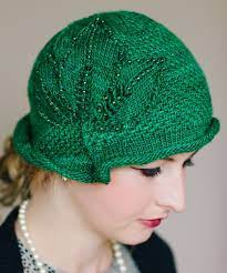 Knitting Pattern For Daisy Cloche This Cloche Hat With Pleated Rolled Brim Textured Stitch And Leaf M Cloche Hat Pattern Knitted Hats Hat Knitting Patterns