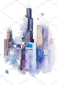 Watercolor Drawing Cityscape Big City Downtown Aquarelle Painting Watercolor Drawing Watercolor Art Lessons Watercolor Art Landscape