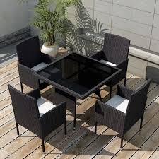 4 Seater Outdoor Rattan Dining Set Black Steel Frame Cushioned Garden Furniture 4se Rattan Garden Furniture Sets Wicker Dining Tables Rattan Garden Furniture
