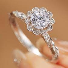 Moissanite Engagement Ring / Art Deco Sunflower Wedding Ring / - Etsy
