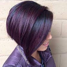 Black Bob With Purple Balayage Mahogany Hair Hair Inspiration Color Short Purple Hair