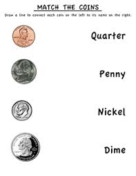 They involve various exercises such as matching the coins with their values and names, coloring coins of a. Learn The Coins Coin Matching Worksheet Education Com