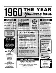 1960 The Year You Were Born Printable 60th Birthday Party Etsy In 2020 Birthday Poster Birthday Printables Birthday Sign