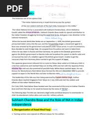 Subhash Chandra Bose and the INA's Role | PDF | Indian Nationalism | Military