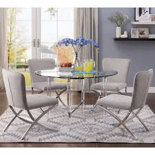 Acme Furniture 71180 Daire 48 Round Dining Table Chrome Acrylic Clear Glass Round Dining Table Sets Dining Table Dining Table Chairs
