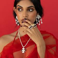 SILVER Beverly Ring Crystal Quartz Heart Shaped Cocktail Ring Jewellery  Mountain and Moon