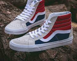 Vans Sk8 Hi Pepsi Colors Beige Skateboarding Vn0a2xsbqkn Suede Vans Shoes Fashion Custom Vans Shoes Vans Sk8