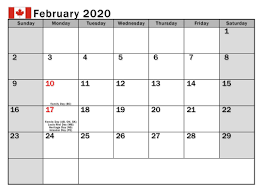 February 2020 Calendar Canada National Holidays In 2020 Canada Calendar Calendar Template National Holiday Calendar