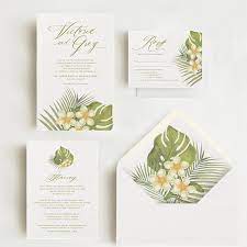White Plumeria Palm Leaf Botanical Illustration Wedding Etsy Wedding Invitations Leaves Wedding Invitations Destination Wedding Invitations