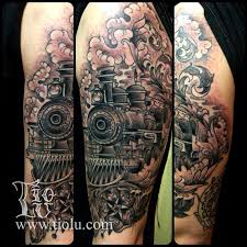 Traditional Train Sleeve Tattoo Ink Train Tattoo Full Sleeve Tattoos Steam Train Tattoo