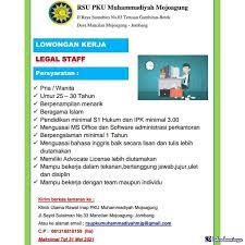 Check spelling or type a new query. Lowongan Kerja Legal Staff Rs Pku Muhammadiyah Mojoagung