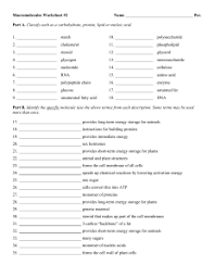 Classify each as a carbohydrate, protein, lipid or nucleic acid. Macromolecules Worksheet 2