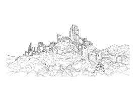 Berühmte Schloss-Landschaft. Reise-Hintergrund. Schloss Gebäude Auf Dem  Hügel Skyline Ätzen. Hand Gezeichnete Skizze Lizenzfrei Nutzbare  Vektorgrafiken, Clip Arts, Illustrationen. Image 69902448.