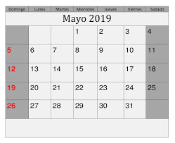 Mayo 2019 Calendario Con Festivos Blanco Printable Calendar Calendar Words