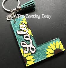 Sunflower Initial Letter Custom Acrylic Keychain Etsy Acrylic Keychains Keychain Design Diy Resin Keychain
