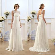 Lace Chiffon Empire Wedding Dresses 2019 Cheap Sheer Neck Capped Sleeve A Line Long Chiffon Weddin Cheap Lace Wedding Dresses Bridal Gowns Empire Wedding Dress