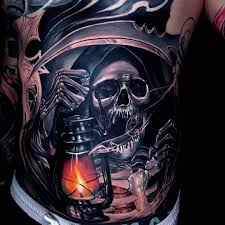Grim Reaper Rib Tattoo Skull Sleeve Tattoos Tattoos For Guys Reaper Tattoo